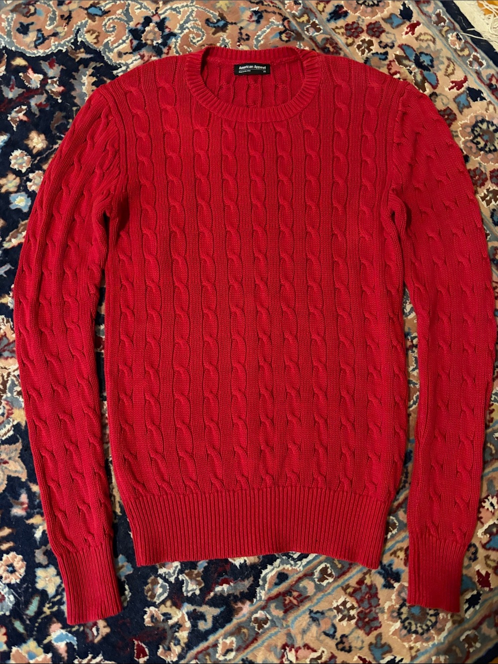 Red Cable Knit Crewneck Sweater - Women